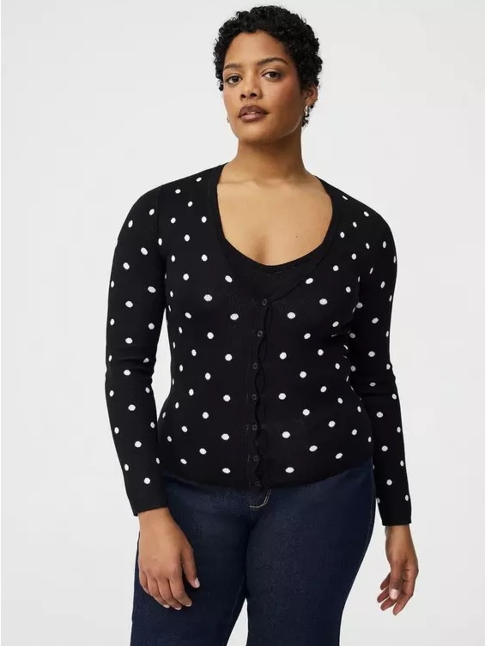 Torrid Jacquard Button-Down Cardigan – Size 00/10 – Jumper Dots Black – NWT